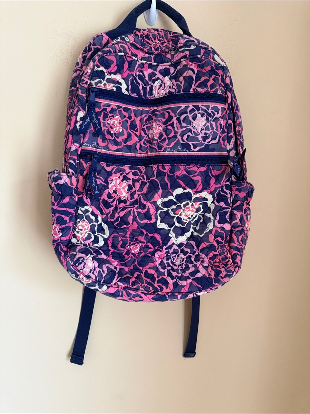 Vera Bradley Floral Quilted‎ Navy and Pink Backpack